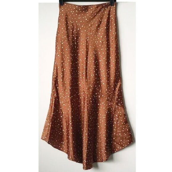 Abercrombie & Fitch Satin A-line Flare Midi Skirt XXSP Brown Copper White - Picture 2 of 10